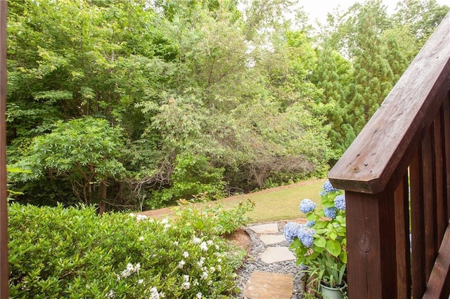 view of yard with a wooded view