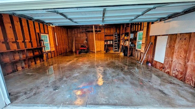 garage with wooden walls