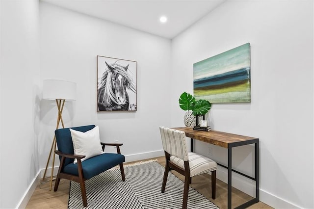 home office with light wood-type flooring