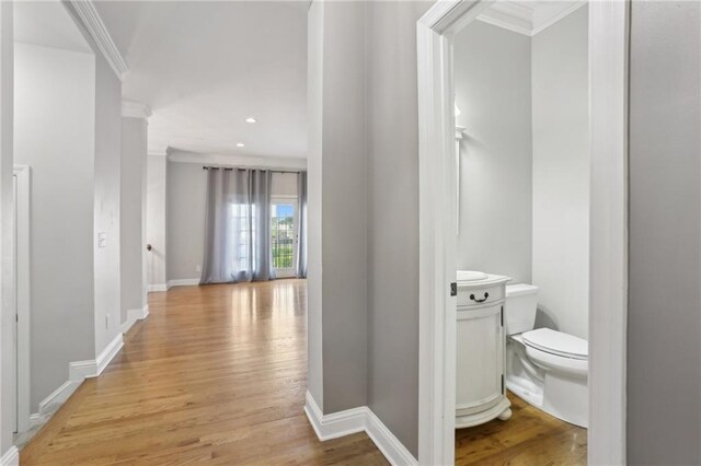 1215 Comet View Trl SE, Smyrna, GA 30082 - corridor with recessed lighting, baseboards, ornamental molding, and light wood-style floors