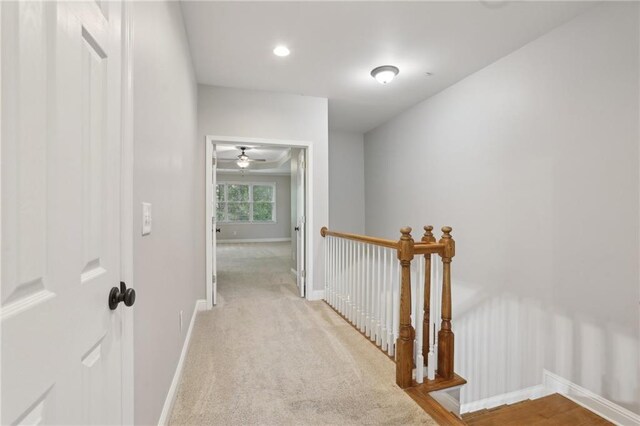 1215 Comet View Trl SE, Smyrna, GA 30082 - hallway featuring baseboards, recessed lighting, carpet floors, and an upstairs landing