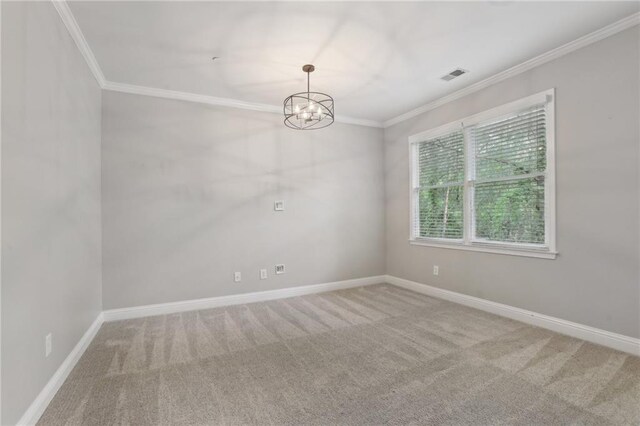 1215 Comet View Trl SE, Smyrna, GA 30082 - empty room with visible vents, baseboards, a notable chandelier, ornamental molding, and carpet