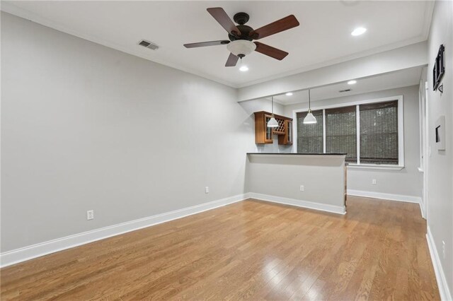 1215 Comet View Trl SE, Smyrna, GA 30082 - unfurnished living room featuring ceiling fan, light wood-style flooring, recessed lighting, baseboards, and visible vents