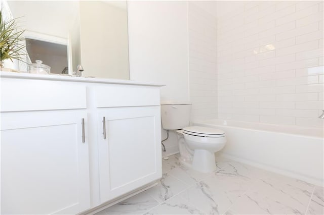 506 Healy Dr Unit 74, Cumming, GA 30040 - bathroom featuring vanity, toilet, marble finish flooring, and bathtub / shower combination