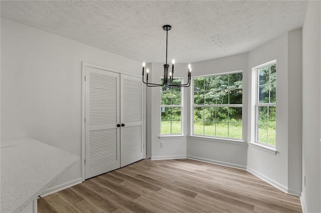 1069 Alford Rd, Lithonia, GA 30058 - unfurnished dining area featuring a chandelier, wood finished floors, healthy amount of natural light, and a textured ceiling