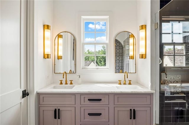 11277 Serenbe Ln, Chattahoochee Hills, GA 30268 - full bathroom featuring double vanity and a tile shower