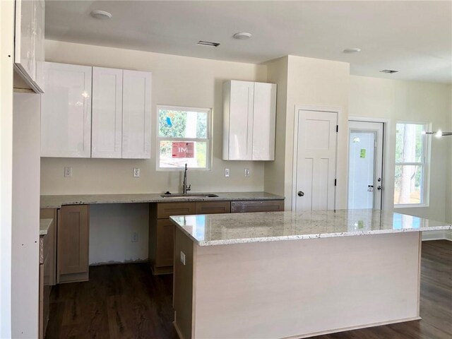 kitchen with white cabinetry, plenty of natural light, a center island, and appliances with stainless steel finishes