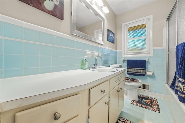 4218 Hideaway Dr, Tucker, GA 30084 - bathroom featuring tile patterned floors, toilet, vanity, a shower with door, and visible vents