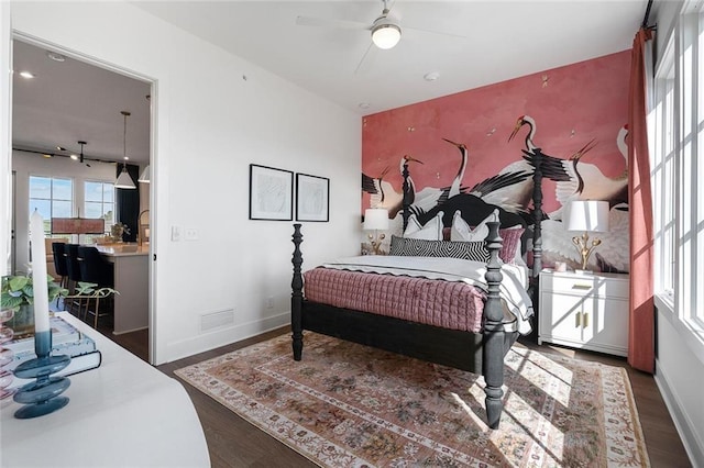989 Bibbs Cir NW Unit 25, Atlanta, GA 30318 - bedroom featuring wood finished floors, baseboards, access to outside, and ceiling fan