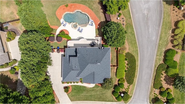 aerial view of a pool area