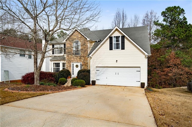 front facade with a garage