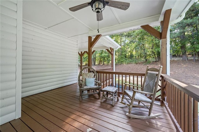 wooden terrace with ceiling fan