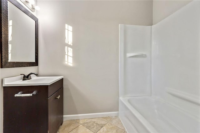 bathroom featuring tile patterned flooring, vanity, and tub / shower combination