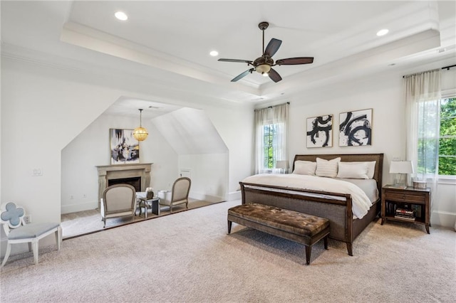 3113 Lenox Rd NE Unit 6, Atlanta, GA 30324 - bedroom with a tray ceiling, carpet, multiple windows, recessed lighting, and ornamental molding
