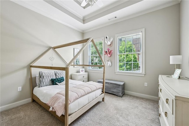 3113 Lenox Rd NE Unit 6, Atlanta, GA 30324 - bedroom with ornamental molding, light colored carpet, baseboards, and a raised ceiling