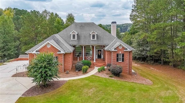 view of front of house with a front yard and a porch