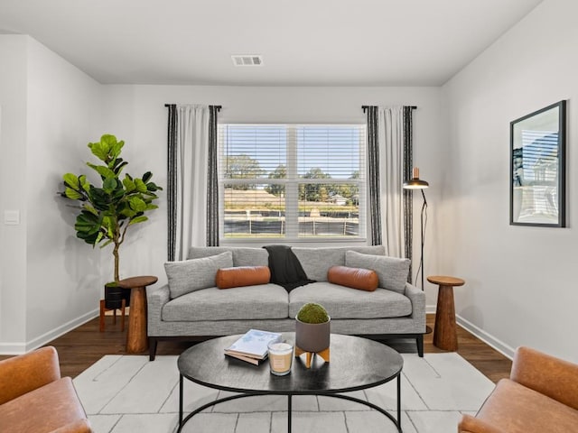 living room with hardwood / wood-style floors