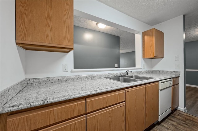 3303 Par Three Way, Lithonia, GA 30038 - kitchen with dishwasher, a textured ceiling, dark wood-style flooring, light countertops, and brown cabinetry