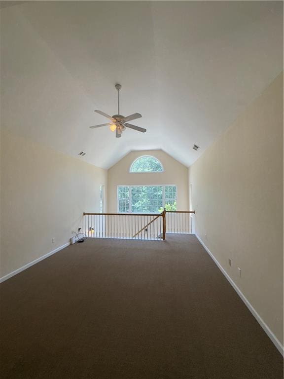 118 Pointe Cir, Dahlonega, GA 30533 - carpeted empty room with lofted ceiling and ceiling fan