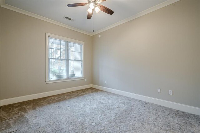 full bathroom with tile patterned flooring, tiled shower / bath combo, vanity, ornamental molding, and toilet