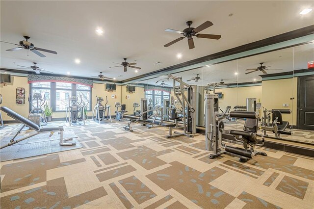 interior space featuring crown molding and light hardwood / wood-style floors