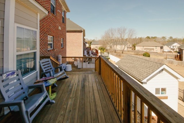 deck with a residential view