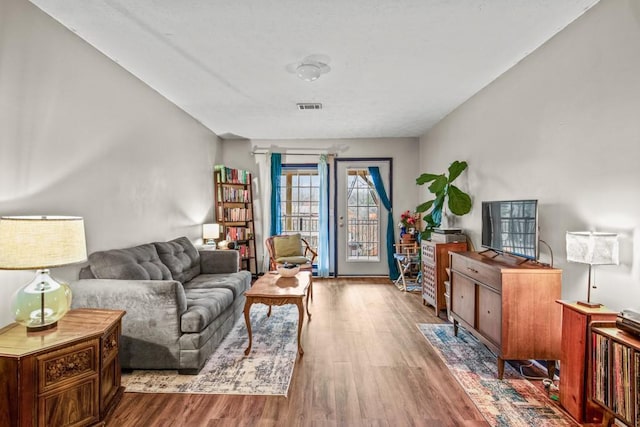 sitting room with wood-type flooring