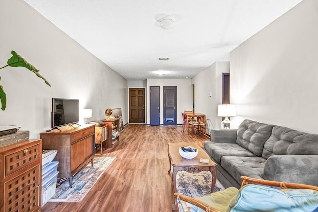 living room with light hardwood / wood-style flooring