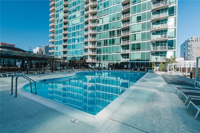 community pool with a view of city