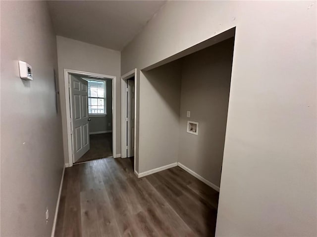 8 Hazel St, Porterdale, GA 30014 - washroom with dark wood finished floors, baseboards, and washer hookup
