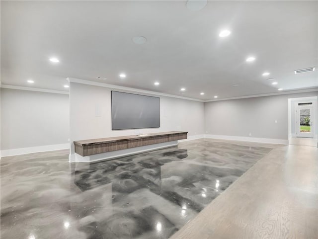 basement featuring crown molding