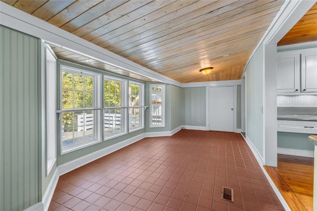 150 E Main St, Rutledge, GA 30663 - unfurnished sunroom featuring lofted ceiling, tile patterned floors, baseboards, and wood ceiling
