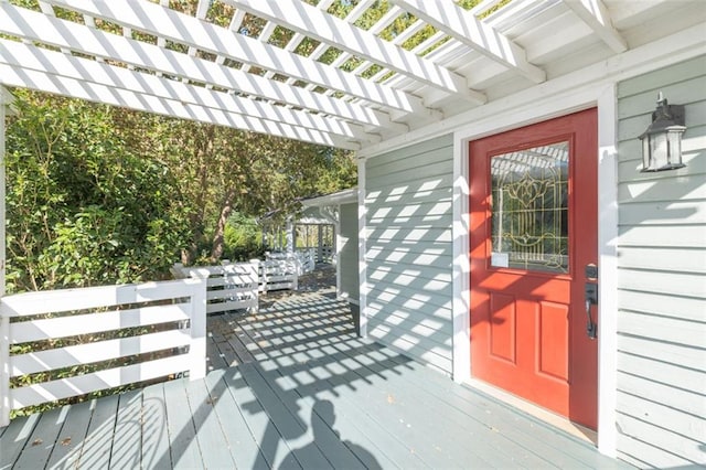 wooden terrace featuring a pergola