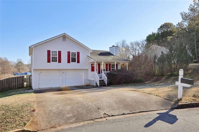 split level home with a garage