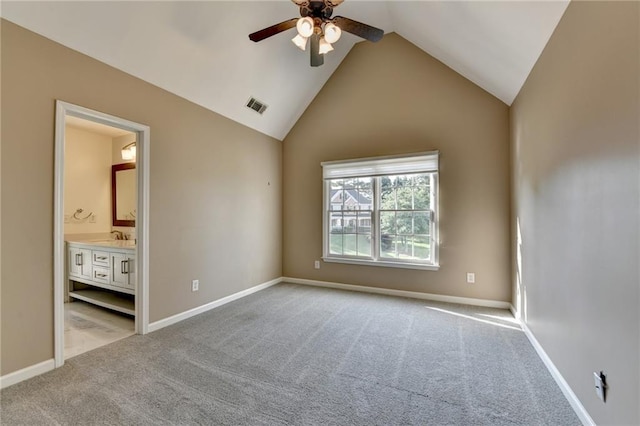 1723 Woodbow Path, Dacula, GA 30019 - unfurnished room with ceiling fan, light carpet, and lofted ceiling