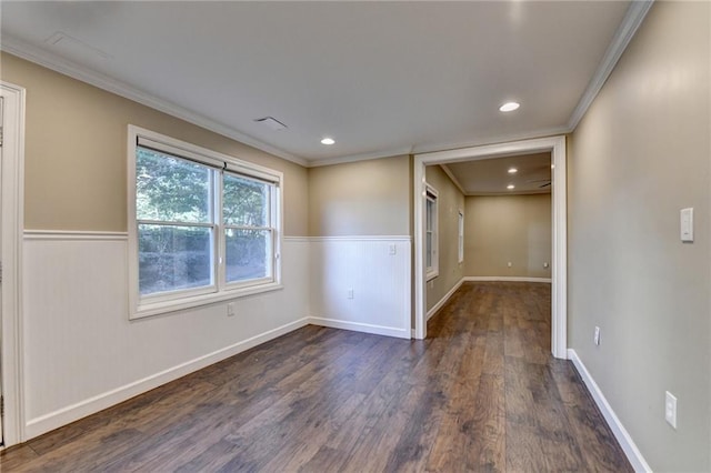 1723 Woodbow Path, Dacula, GA 30019 - spare room featuring dark wood-style flooring, crown molding, and recessed lighting