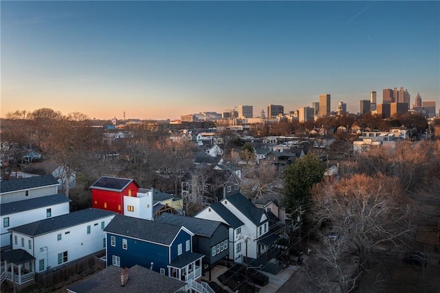 view of aerial view at dusk