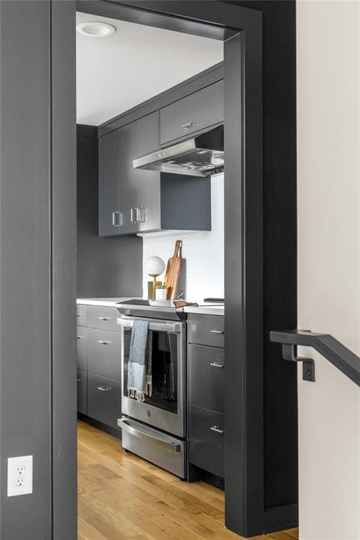 kitchen featuring light wood-type flooring and electric stove