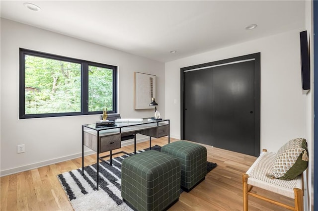 home office featuring light hardwood / wood-style flooring