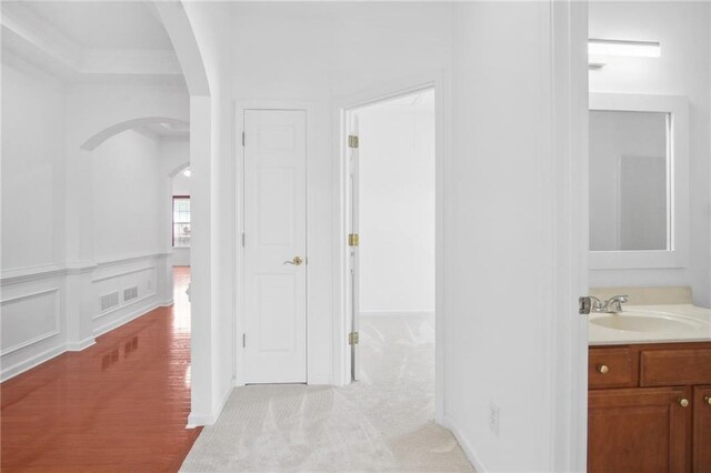 full bath with a sink, a bath, tile patterned floors, and a stall shower