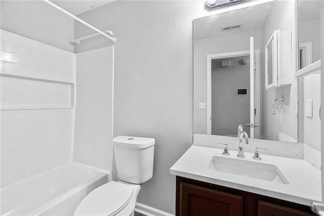 3315 Brookfield Dr, Austell, GA 30106 - full bath with toilet, vanity, shower / bathtub combination, baseboards, and a textured ceiling