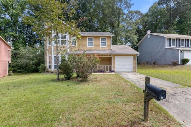 view of front of house with a front yard and a porch