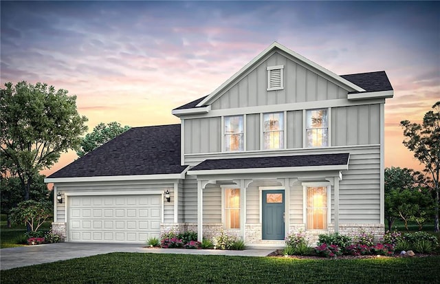 108 NW Jane Blvd, Cartersville, GA 30120 - view of front facade with board and batten siding, a garage, concrete driveway, and roof with shingles