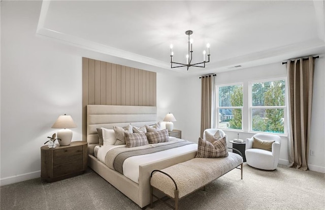 108 NW Jane Blvd, Cartersville, GA 30120 - bedroom with light carpet, a chandelier, baseboards, and a raised ceiling