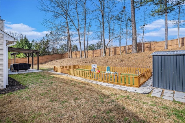 view of yard with a fenced backyard and a patio area