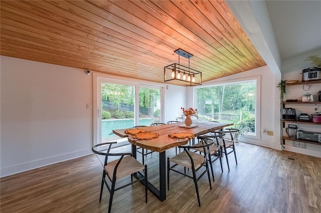 110 W Putnam Ferry Rd, Woodstock, GA 30189 - dining room with plenty of natural light, lofted ceiling, wooden ceiling, wood finished floors, and baseboards