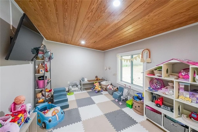 110 W Putnam Ferry Rd, Woodstock, GA 30189 - playroom featuring wood ceiling, tile patterned floors, recessed lighting, and crown molding