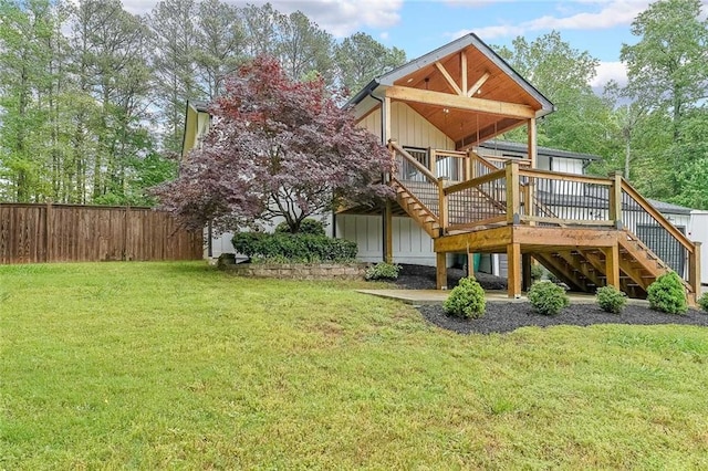 110 W Putnam Ferry Rd, Woodstock, GA 30189 - rear view of house featuring stairway, board and batten siding, and a deck