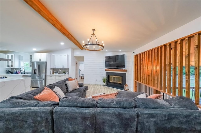 110 W Putnam Ferry Rd, Woodstock, GA 30189 - living area with a chandelier, recessed lighting, and a large fireplace
