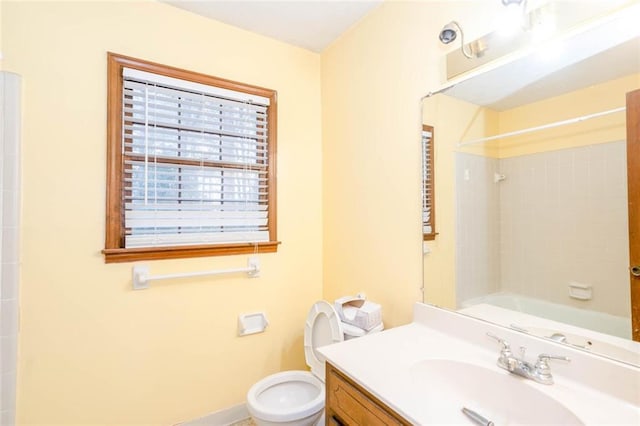 full bathroom featuring vanity, shower / bathtub combination, and toilet